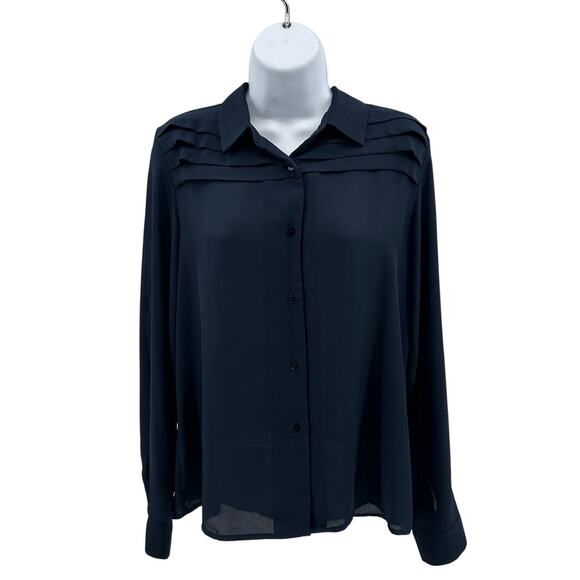 Collective Concepts Blouse Womens M Navy Blue Button Front Long Sleeve Dress Top - Picture 1 of 6